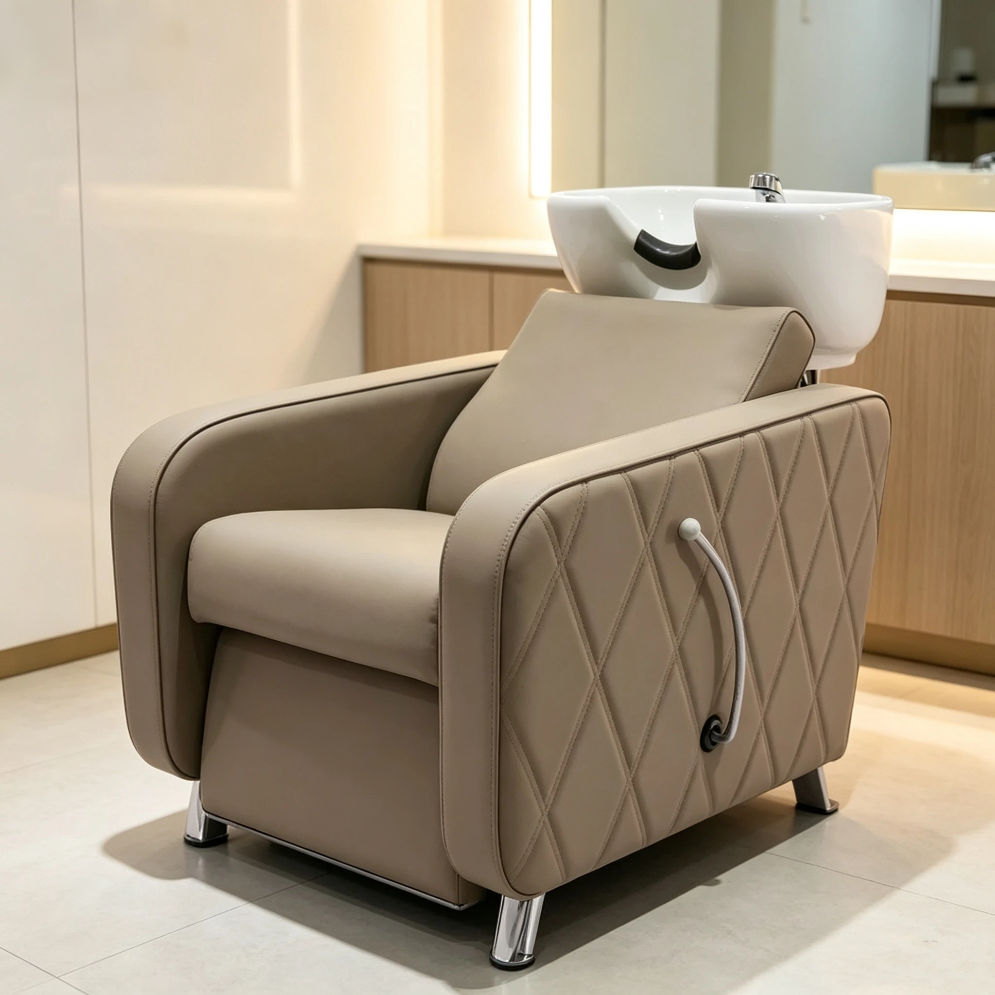 Leather Shampoo Chair Bed Water-Flush Massage Features Minimalist Japanese-Style Design For Hair Salons Semi-Reclining Salon