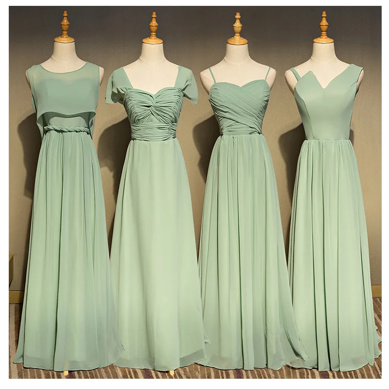 Long Chiffon Bridesmaid Dresses Simple Mint Green Formal Party Prom Dresses A-Line Vestido De Festa De Casamen Custom Made Color