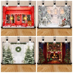 Christmas Family Party Children Portrait Indoor Photography Background Xmas Tree Fireplace Windows Decoration Photocall Backdrop