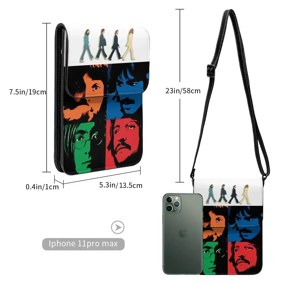 The Beatle Walking Road Small Cell Phone Purse Leather Card Case Street Woman Crossbody Bag Durable