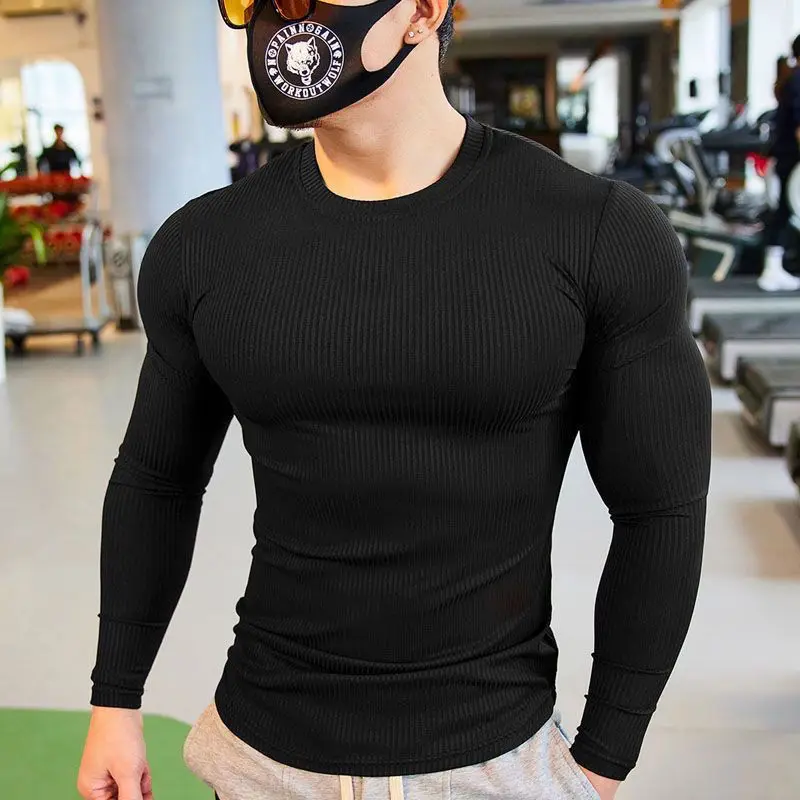 Round Neck Solid Color Pullover Long Sleeve Men\'s Clothing Spring Autumn Casual Fashion T-shirt England Style Comfortable Tops