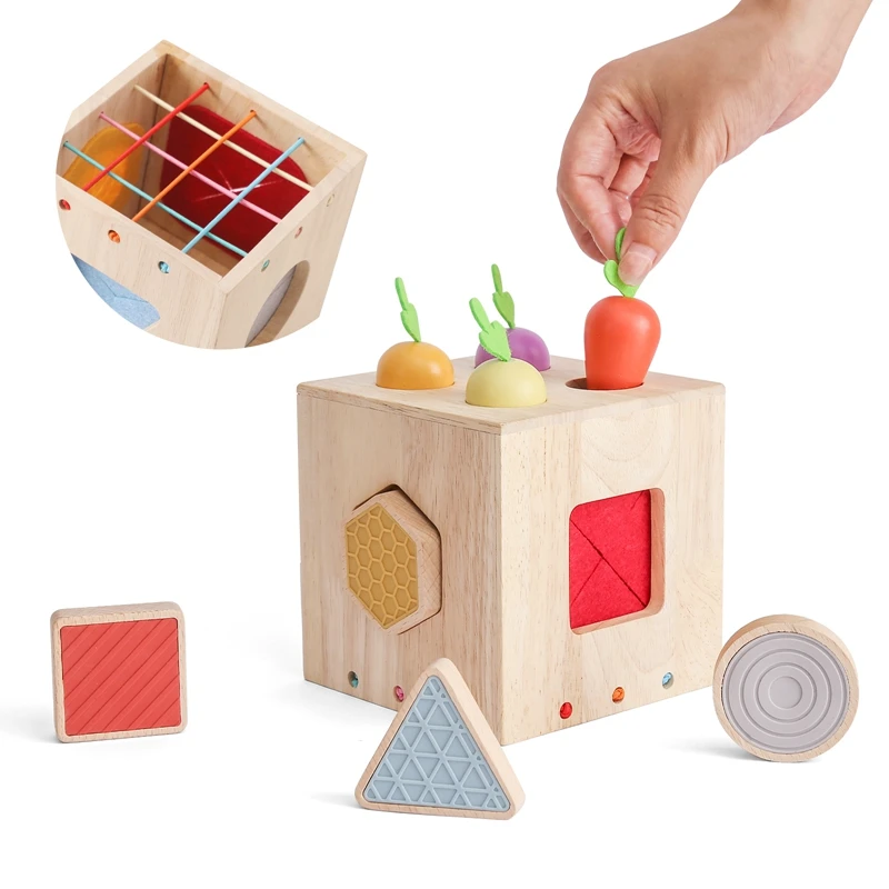 Baby Wooden Silicone Touch Radish Blocks Box Toys Color Recognition Pretend Game Removable Exercise Hands Skills Montessori Toys