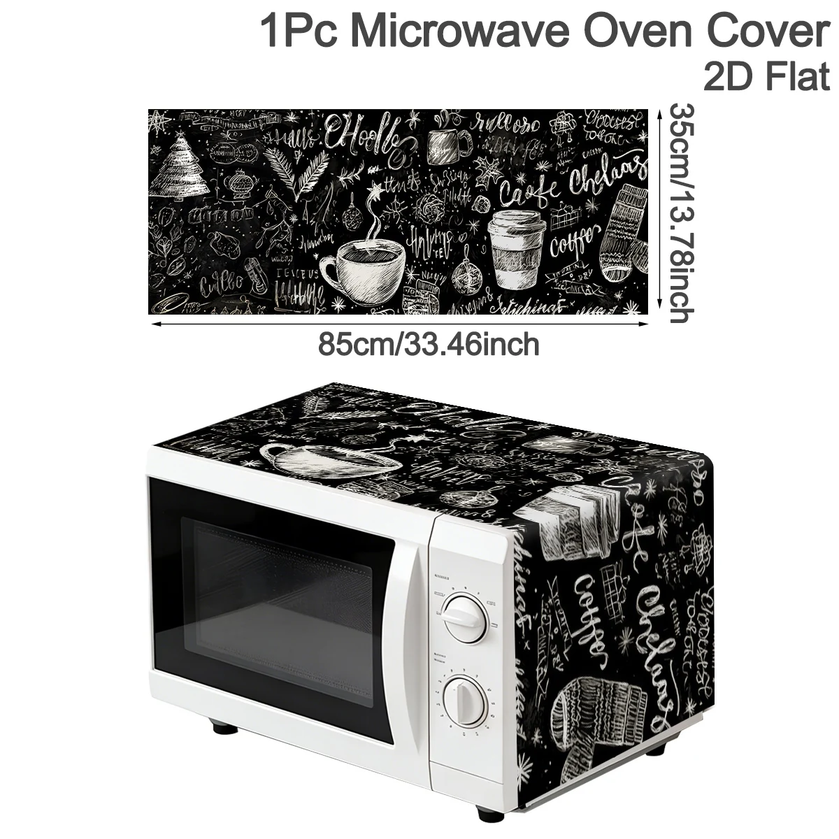 1pc Black White Microwave Dust Cover 35x85cm Coffee Cup Pattern Polyester Machine Protector for Kitchen Appliance Dust Cover