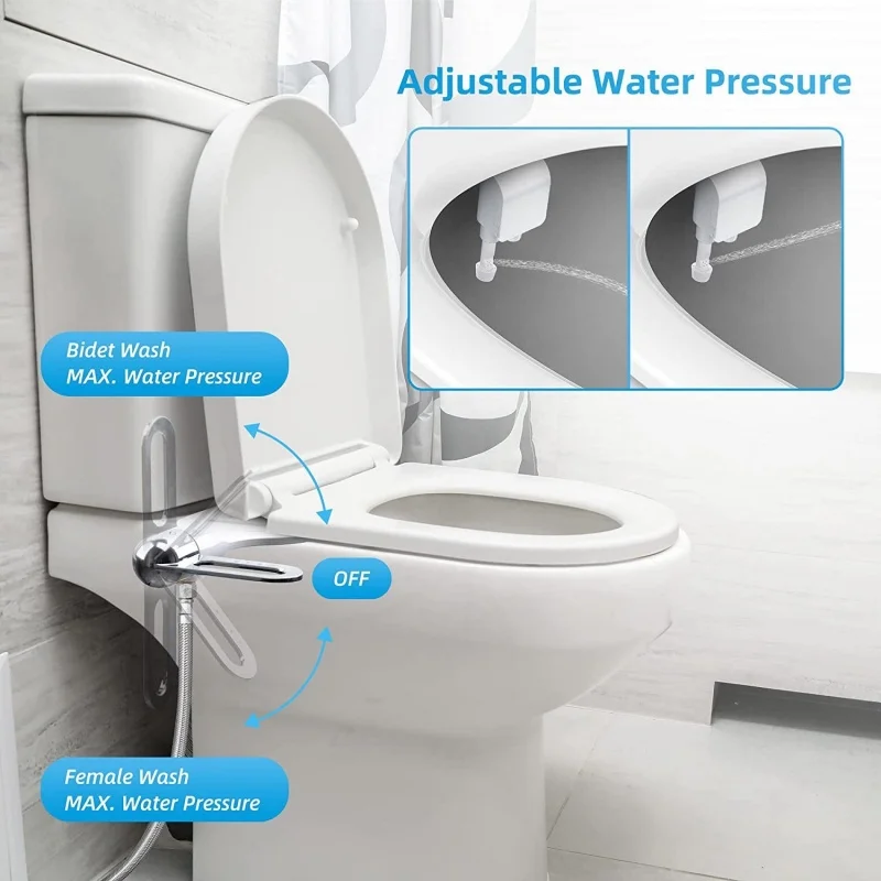 Ultra-thin Non Electric Bidet Attachment Dual Nozzles Self Cleaning Fresh Water Sprayer Adjustable Water Pressure Control For To
