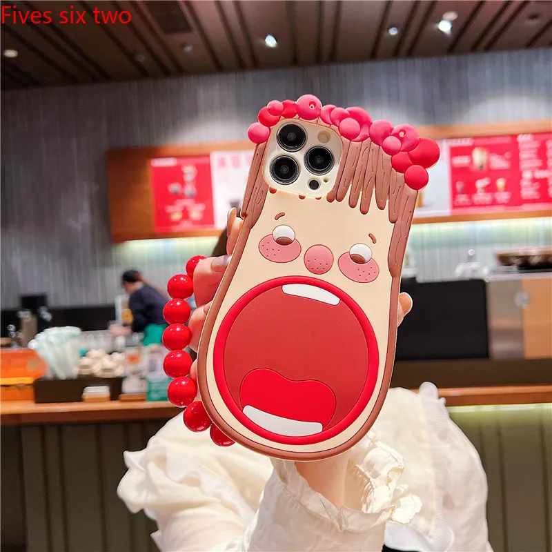 Cartoon 3D Super Funny Big Mouth Girl Hang Chain Case For Huawei Nova 10 3i 7i 8i 11i Y61 5T 9SE P70 P60 P50 P40 P30 P20 Mate 20