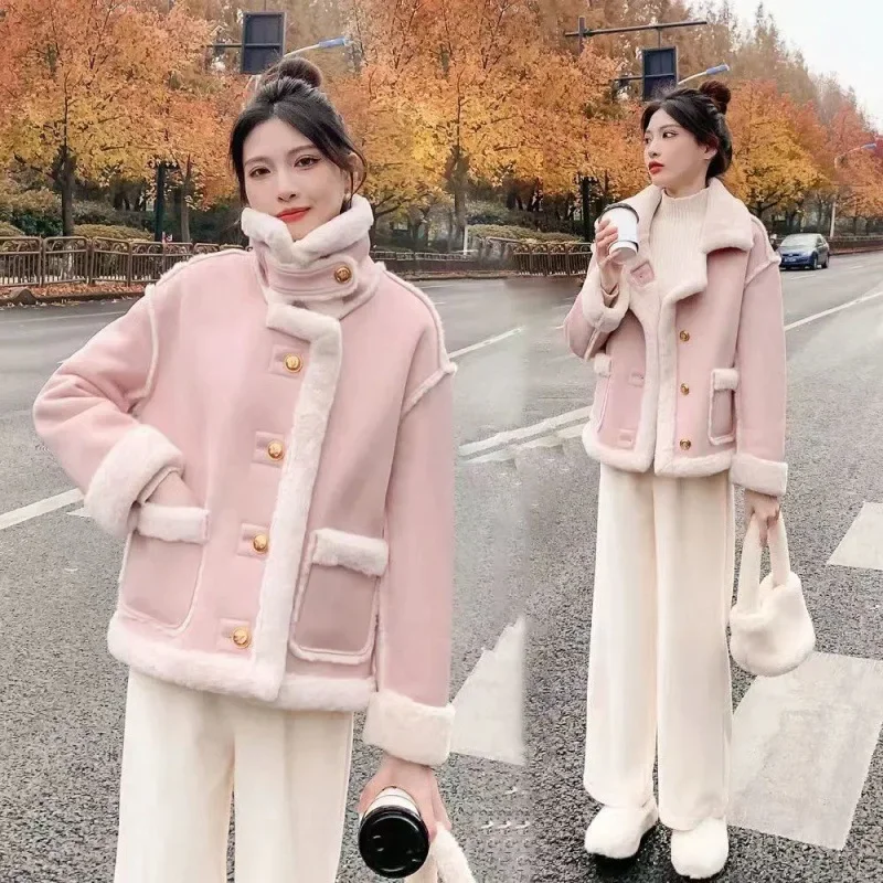 Popular Lamb Wool Coat for Women\'s 2023 Winter Korean New Small Thickened Short Fur One Piece Coat Winter Jacket Women