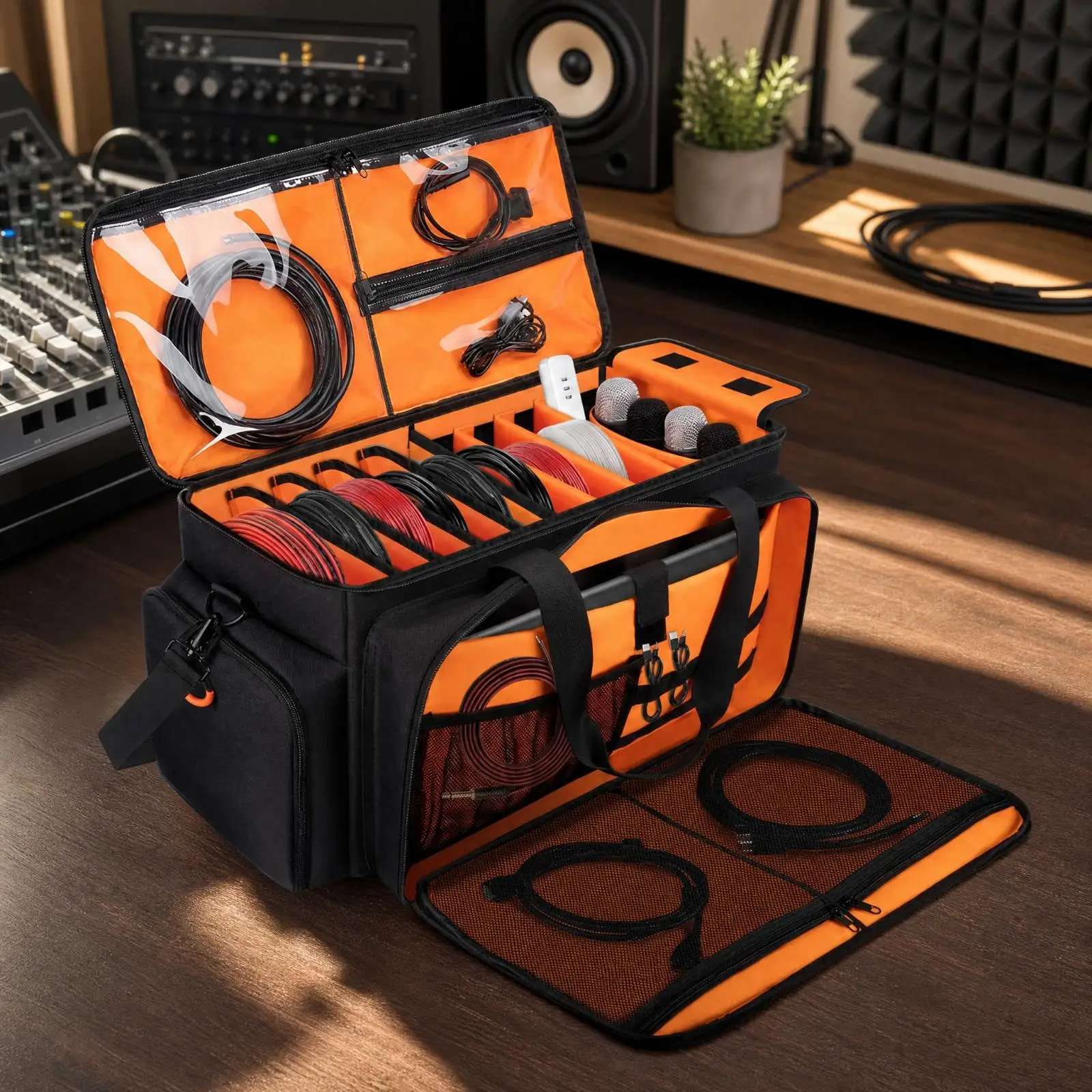 Portable Equipment Bag with Dividers | 600D Oxford material, Cube Storage Bag with Pockets, for Gigs