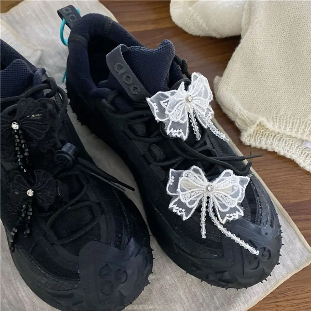 Handmade Bead Bowknot Shoes Charm Crystal Pearl Lace Bow Shoelaces Clips Buckle Shoes Flower DIY Butterfly Shoe Buckle Sandals