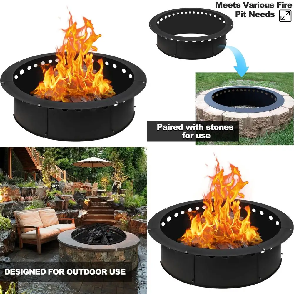 

43 Outdoor Smokeless Fire Pit Ring, 39 Inner Diameter, Heavy Duty Metal for DIY Campfires or Bonfires