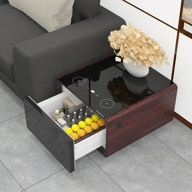 Smart Mini Fridge Table, Modern Refrigerator Coffee Table With Wireless Charging Music Player For Living Room
