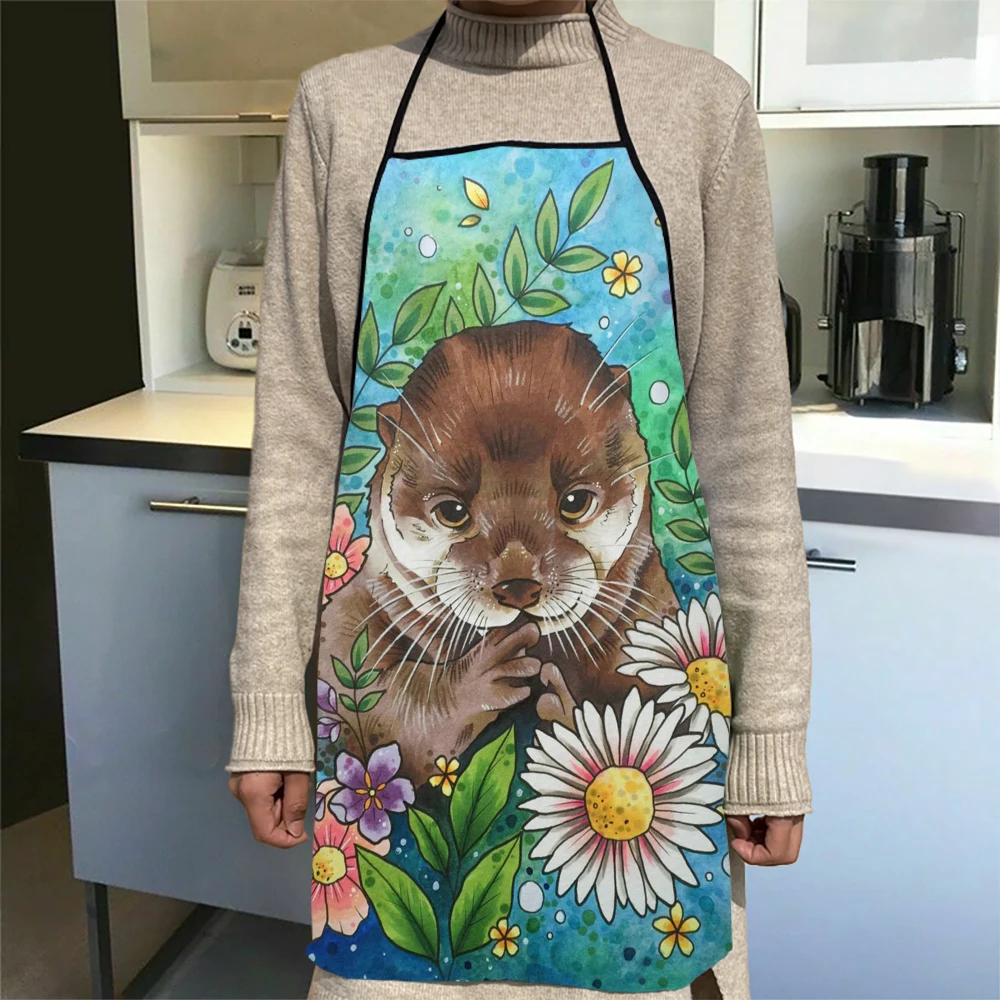 Adorable Otter Art  Pattern Oxford Fabric Apron For Men Women Bibs Home Cooking Baking Cleaning Aprons Kitchen Accessory