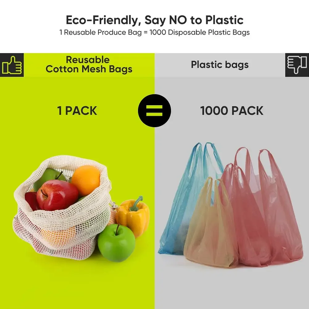 Eco-Friendly,100% Organic Cotton Mesh Bags , Bio-degradable Kitchen vegetable fruit bag,storage bag Reusable Produce