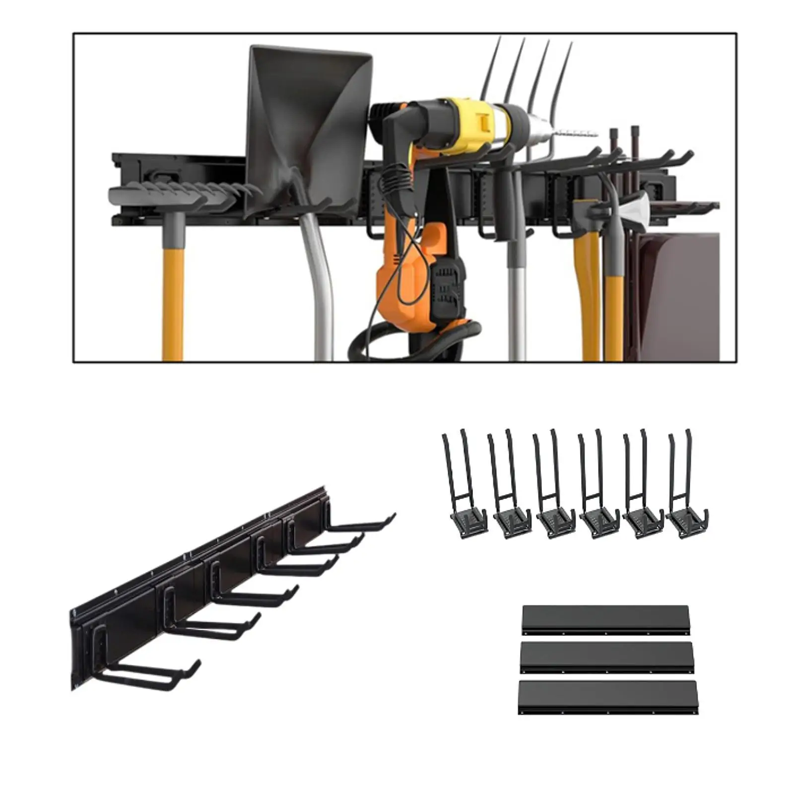 Garage Garden Tool Organizer,Wall Mount Yard Tool Organizer Metal,Black Shovels and Rake Hanger Broom Organizer Broom Spade