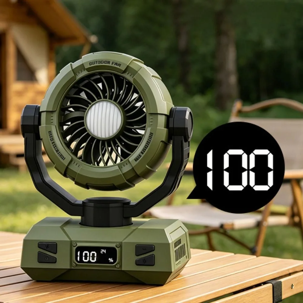 Built-in Light Portable Camping Fan Rechargeable Multi-Functional Cooling Fan Long Lasting LED Night Light Desk Fan Tent Camping