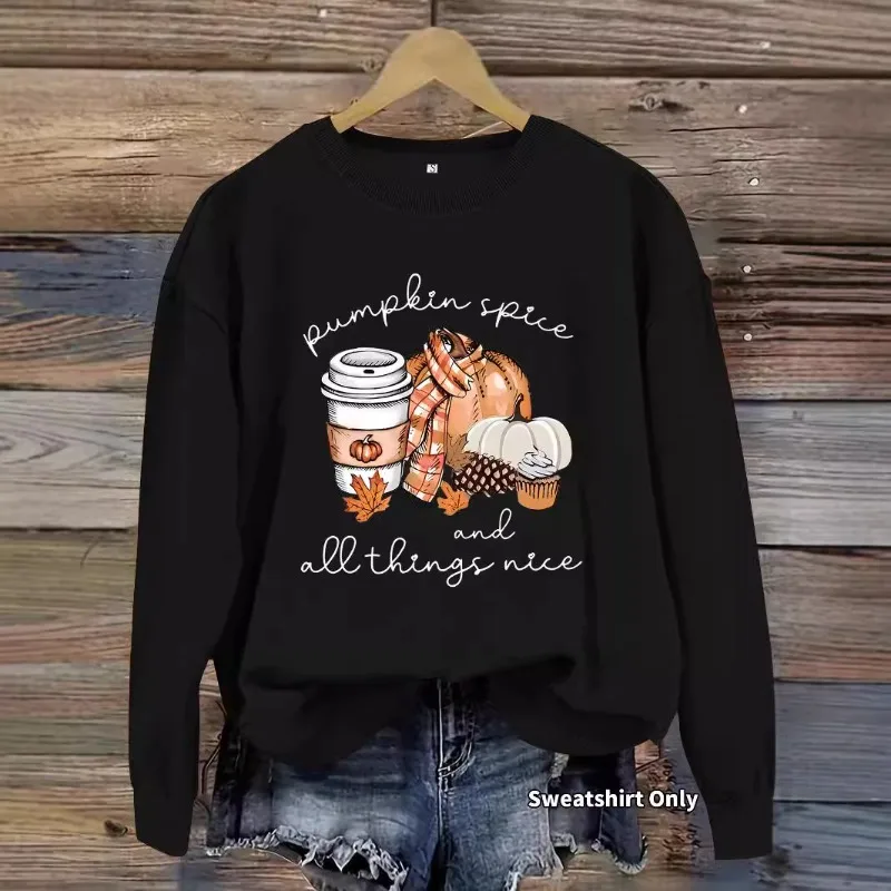 New Pumpkin Spice Printed Hoodie Crew-neck Casual Tops Streetwear Women  Sweatshirts  Sweatshirt  Streetwear Women