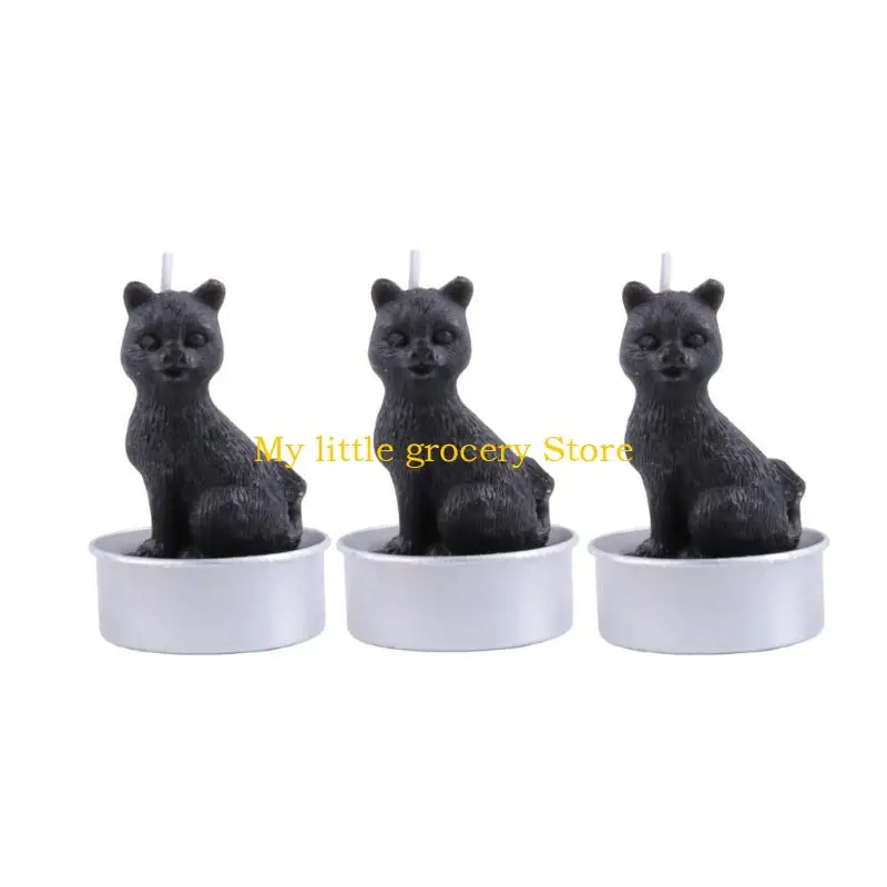 D5BD Pack of 3 Hauntingly Funny Black Cats Pumpkin Paraffin Enhances Your Halloween Theme Centerpieces Decoration