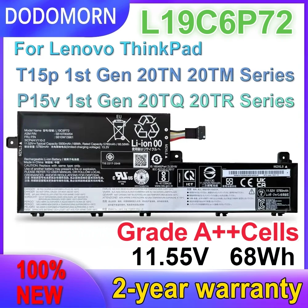 

High quality L19C6P72 Laptop Battery For Lenovo ThinkPad T15P Gen 1 2,P15V Gen 1 2 SB10T83203 5B10W13961 L19C6P72 11.55V 68Wh