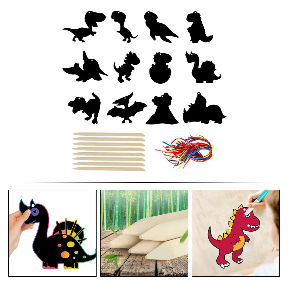 

1Set Kids Scratch Paper Set Dinosaur Design DIY Supplies Creative Home Decoration Activity Scratch Party Supply