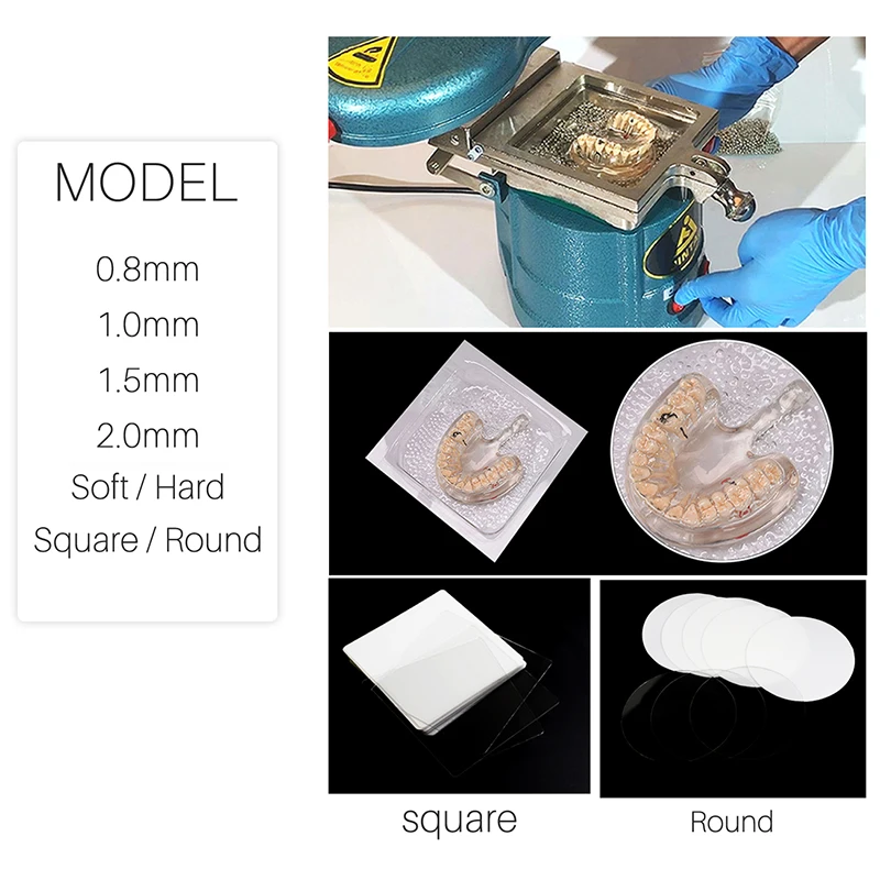 Tala ortodôntica para laboratório dentário, folha formadora a vácuo, macio e duro, 0.8/ 1.0/1.5/2.0mm, material de termoformação