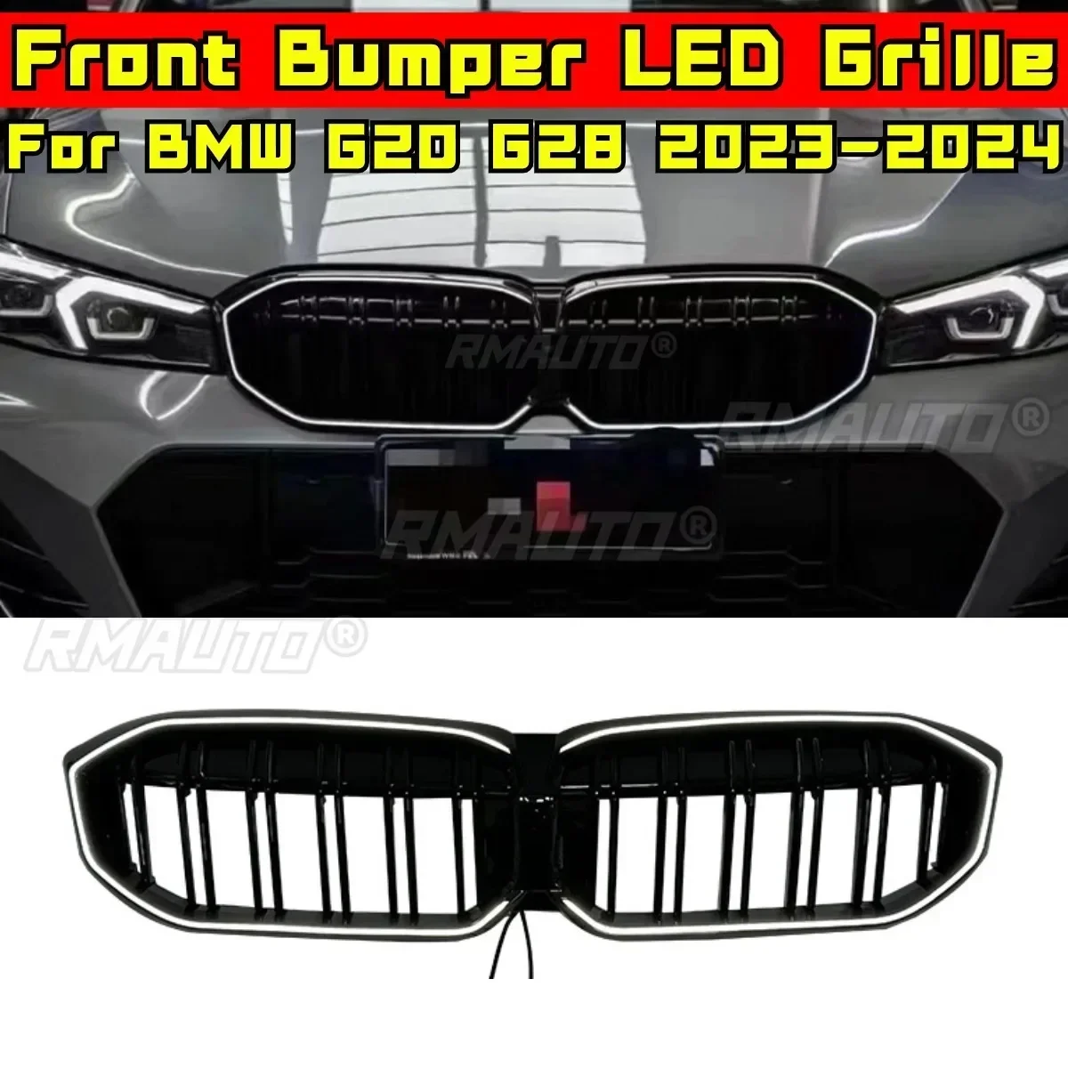 LED Front Grill For BMW 3 Series G20 G28 2023-2024 Car Front Bumper Grill Exterior Part Front Bumper LED Grille Car Accessories