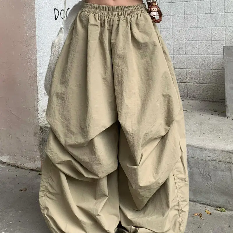 الشارع الأمريكي الكاكي واسعة الساق السراويل البضائع النساء الخريف المتضخم الرجعية فضفاض Sweatpants Harajuku الشارع سراويل تقليدية