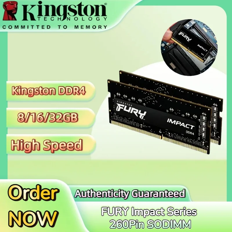 

High Speed Kingston Notebook DDR4 Memoria FURY Impact Series 260Pin SODIMM 8/16/32GB PC4-19200 21300 25600 Laptop RAM Kingston