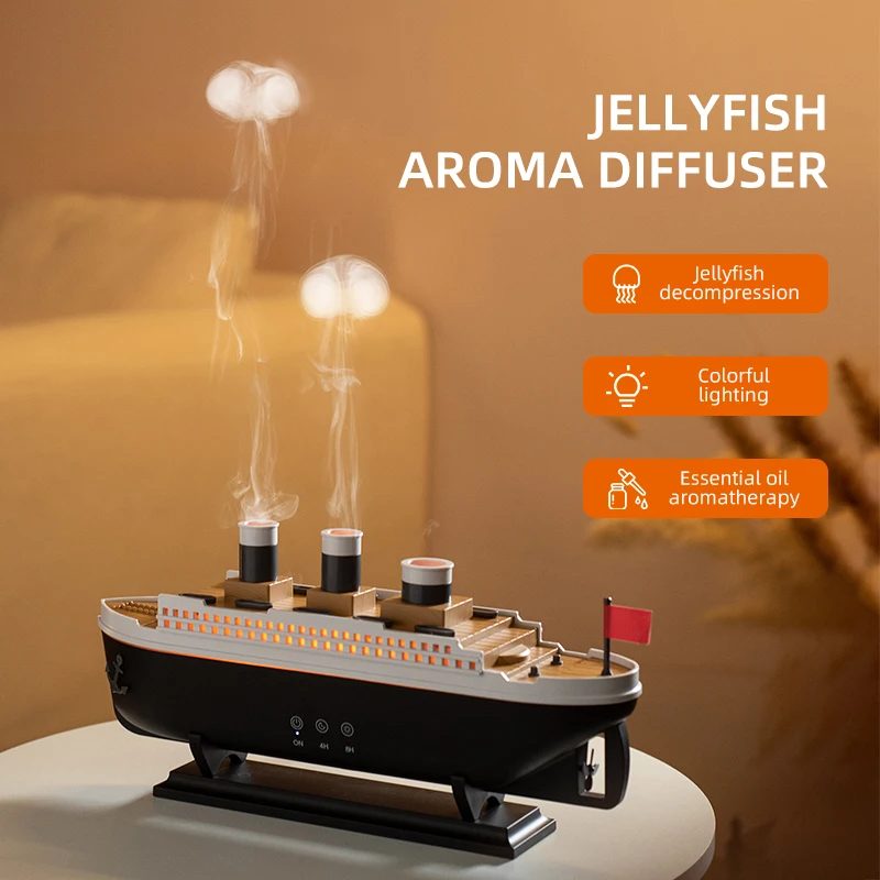 

Humidificador Small Retro Boat Jellyfish Home Aromatherapy Machine Desktop Office Color Light Humidifier