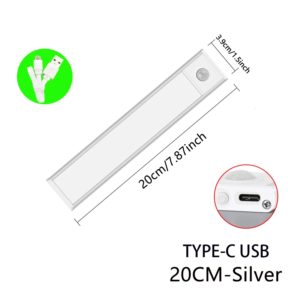 Digitaling Nachtlicht TYPE-C USB-Leuchten Bewegungsmelder LED Drei Farben in einer Lampe für Küchenschrank Schlafzimmer Kleiderschrank Innenbeleuchtung 6