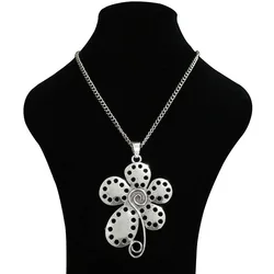 1 x Tibetan Silver Large Spiral Design Five Petals Flower Pendant Necklaces on Long Link Chain Lagenlook 34