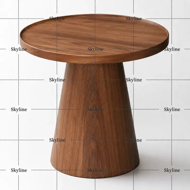 Modern Italian Creative Round Small Coffee Table Simple Style Solid Wood Designer Walnut Nordic Living Room Corner Table