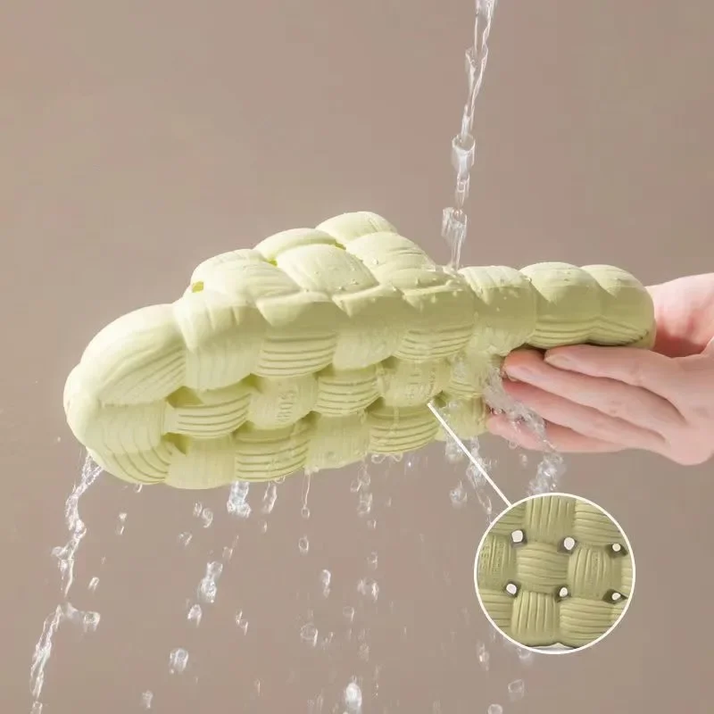 New Fashion Summer Sandals Women Weave Bathroom Slippers Hollow-out Sole EVA Slides Men Couple's Soft Sole Beach Shoes Slippers