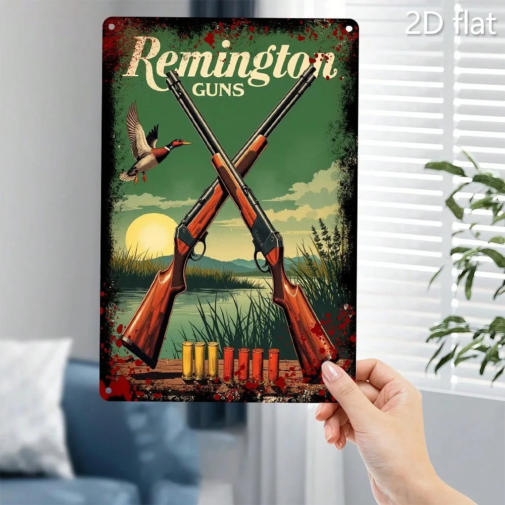 

Vintage Remington Metal Sign Rustic Hunting Wall Art with Crossed Rifles Outdoor Decor Ducks