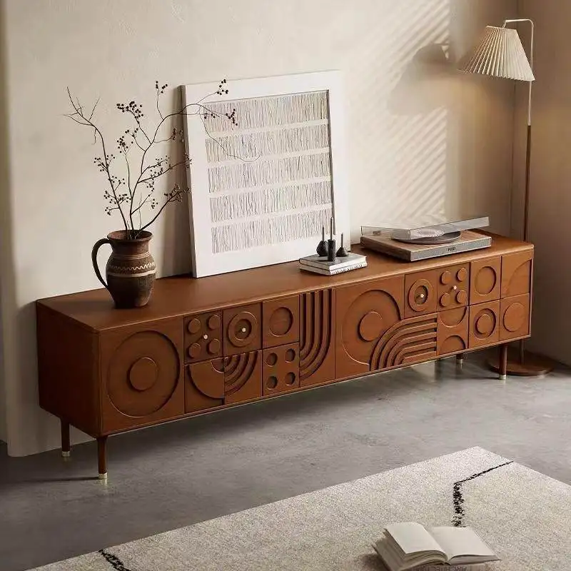 

Nordic expression modern TV cabinet vintage solid wood carved