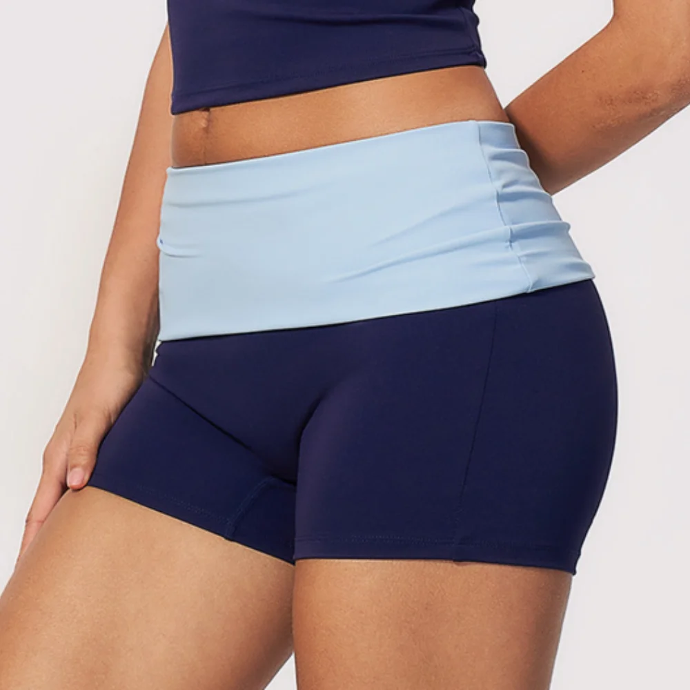 Yoga Shorts Women Fitness Shorts Fold Over High Waist Workout Gym Shorts Summer Contrast Running Cycling Shorts Breathable Sport