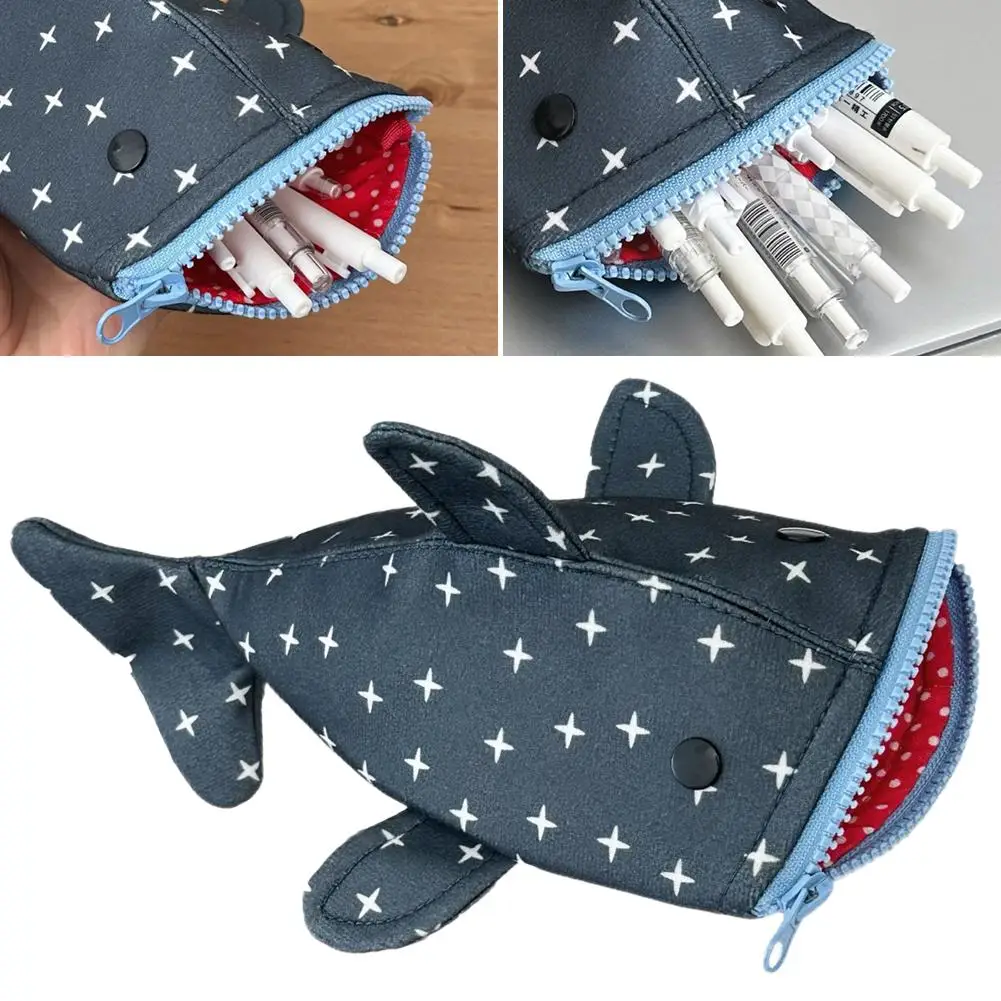 Cute and funny large capacity Shark Shape Capacity Imitation Fish Storage Pencil Case Creative Journal Student Supplies Statione - view 4