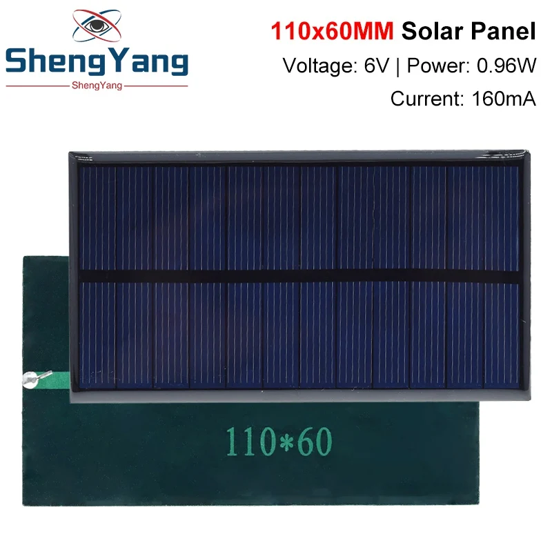 6V 160mA 0.96W Solar Panel 110X60MM Standard Epoxy Polycrystalline Silicon DIY Battery Power Charge Module Mini Solar Cell toy