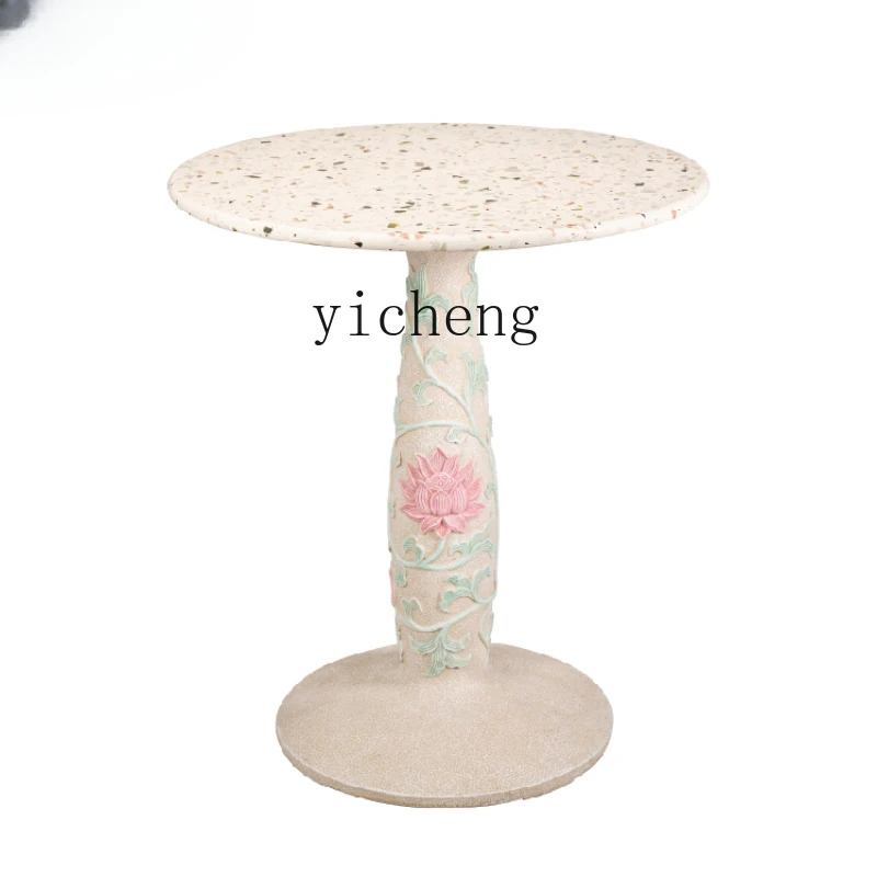 

Tqh Chinese Garden Outdoor Courtyard Table and Chair Outdoor Teak Terrazzo Table Balcony round Table