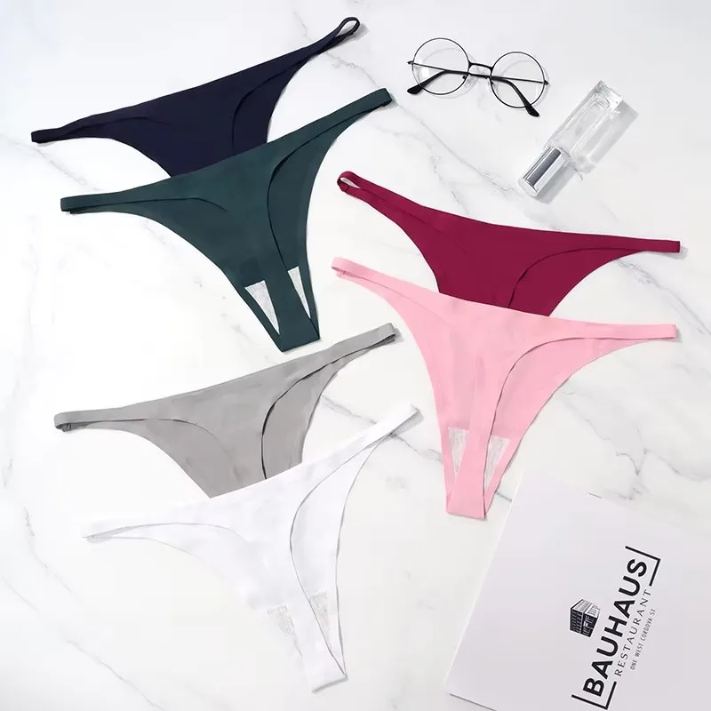 1/2/3pcs  Seamless Panties Ice Silk Seamless Panties For Women Soft Thin Thongs Woman Satin Underwear Female Bikini Panties