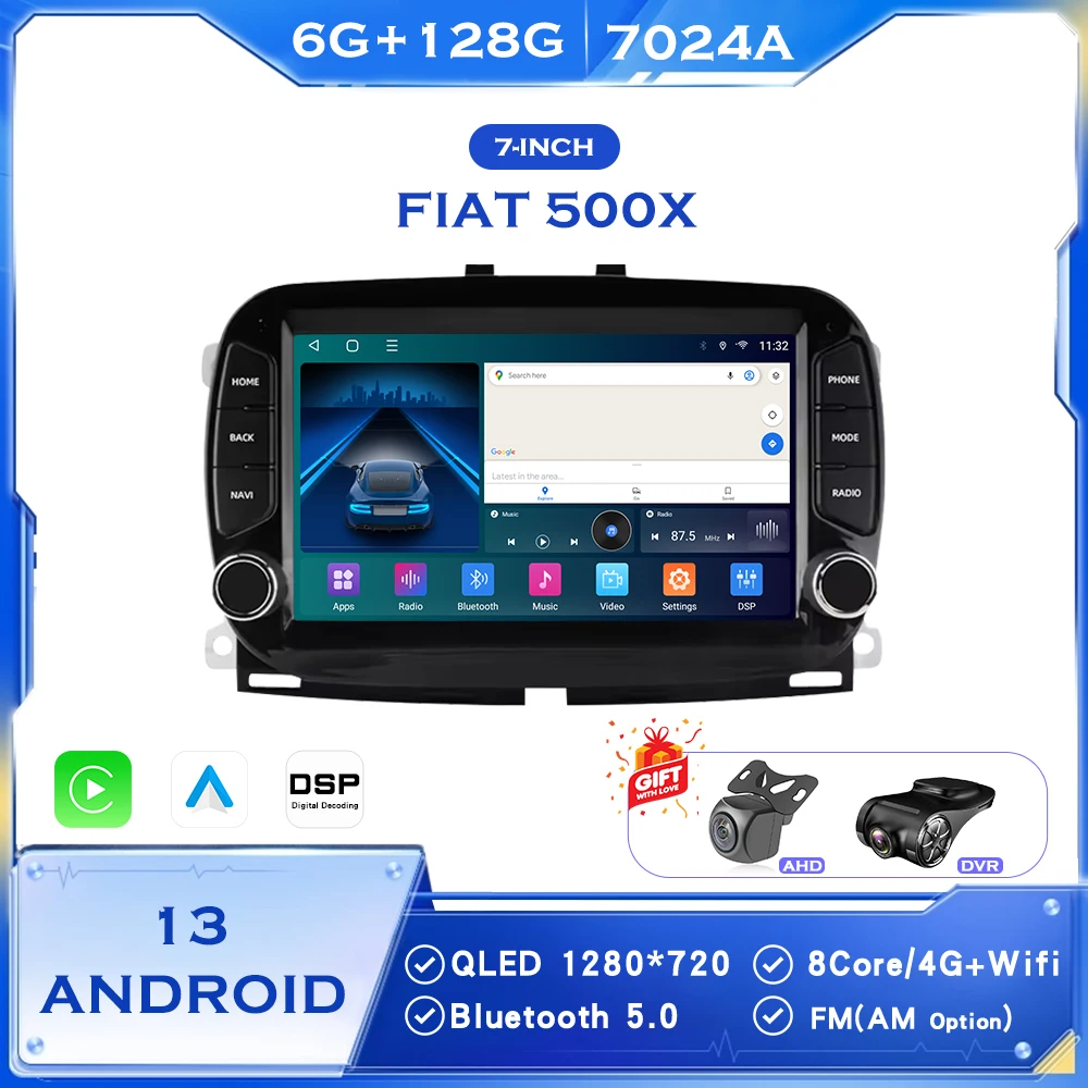 

BINGFAN 7 Inch 8-Core Car Radio for Fiat 500X 2016-2019 Wireless GPS Carplay Car Stereo Android Auto Screen
