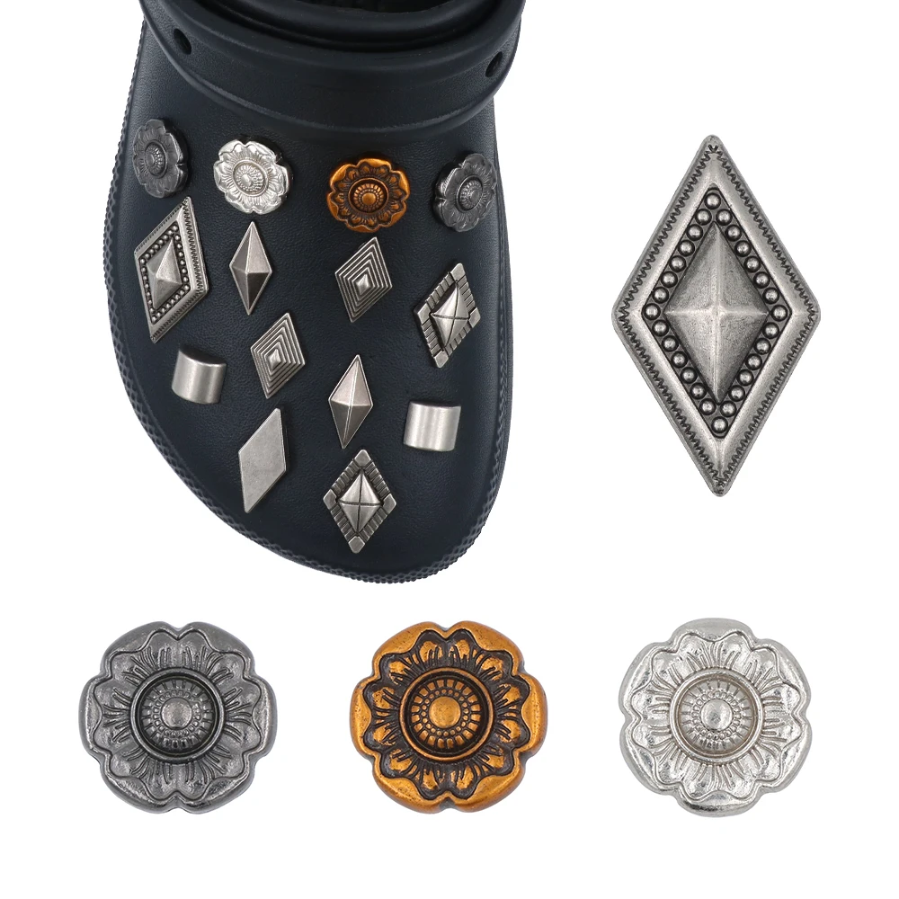 

1 Piece Metal Shoe Крокросы Джиббитц Accessories Charm Rhombic Punk Style Decorations Buckles Sandals Ornament Adult Kids Gift