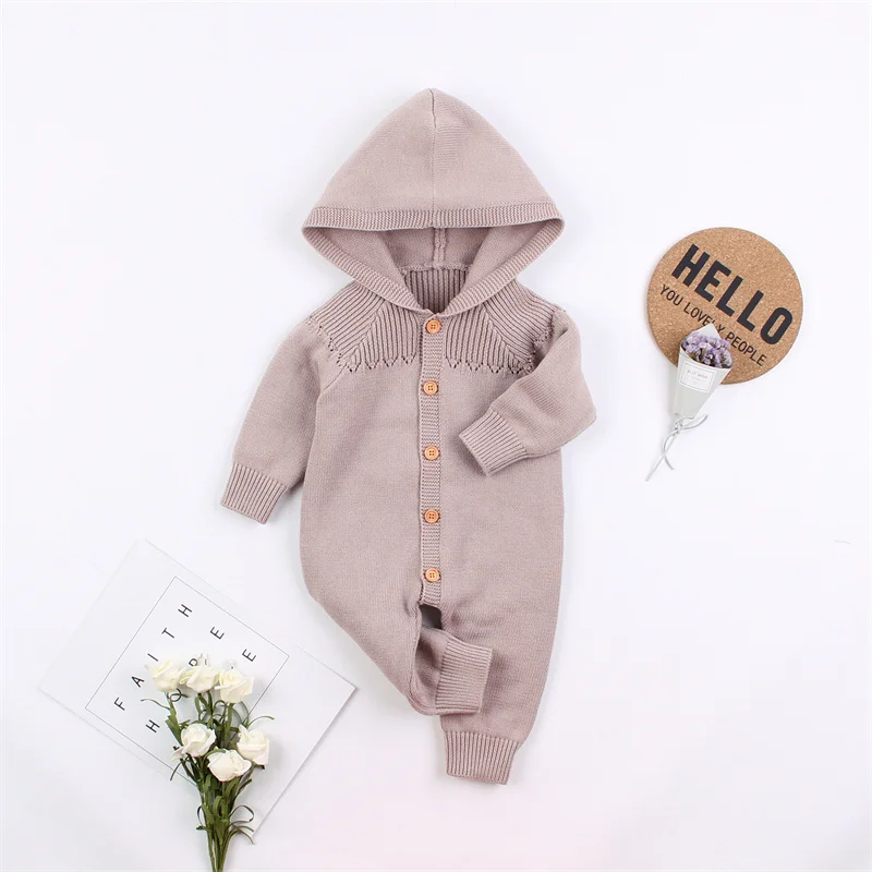 Little Girl Boy Clothes Winter Children Clothes Newborn Hooded Costume 0-18 Months Toddler Fashion Romper Knitted Baby Jumpsuit