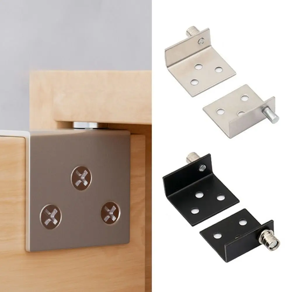 2Pcs/set CT Corner Codes Stainless Steel Concealed Upper Lower Hinge Clips Black/Silver Multifunction Furniture Hinge Hardware