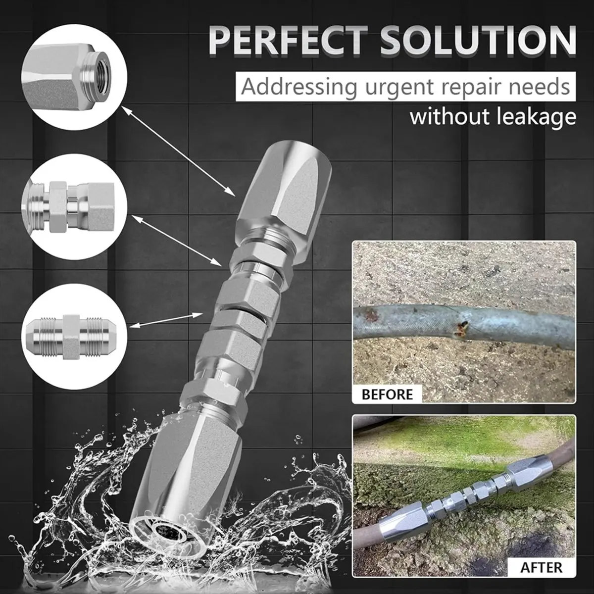 Reusable Hydraulic Hose Fittings Repair Kit,1/4In,3/8In,1/2In ID Hydraulic Hose Fittings,Hydraulic Hose Field Repair Kit