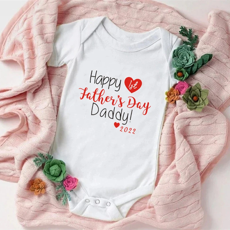 

Happy 1st Father's Day Daddy 2022 Newborn Baby Boys Girl Summer Infant Clothes Short Sleeve Bodysuit Fathers Day Present