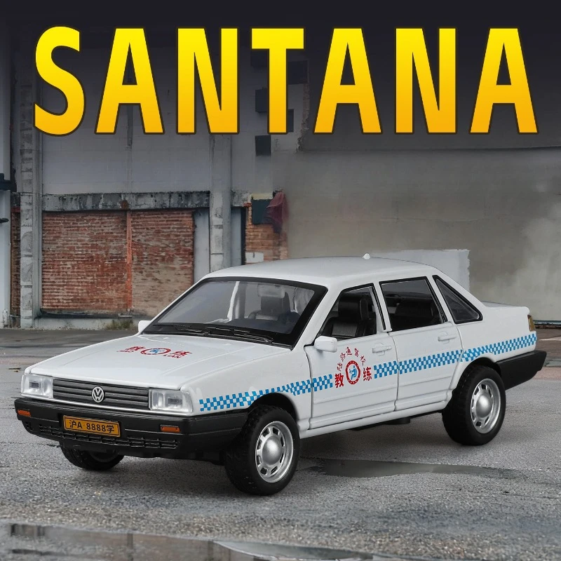 

Моделирование 1:32 Santana Coach, литая под давлением модель автомобиля, игрушка для детей, подарок на день рождения для мальчиков, звуковой свет, миниатюрный игрушечный автомобиль Voiture