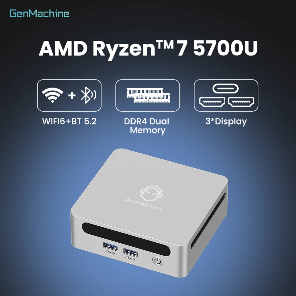 Ryzen 7 5700U Mini PC Radeon GPU, 4K HDMI, WiFi6, Compact for