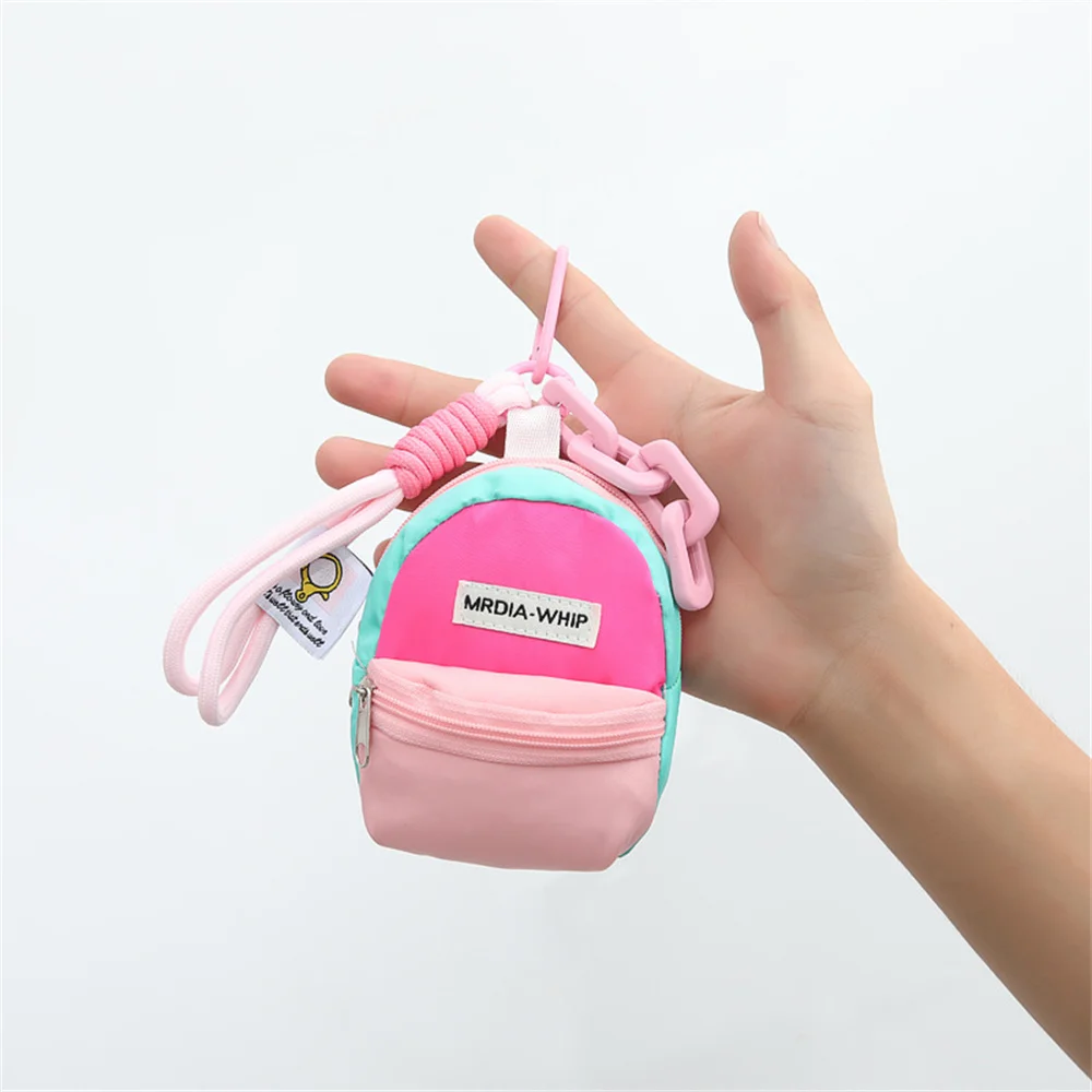 Backpack Shape Small Headphone Bag Macaron Color Mini Coin Purse Anti Loss Keychain Wallet Portable Lipstick Storage Bag Pendant