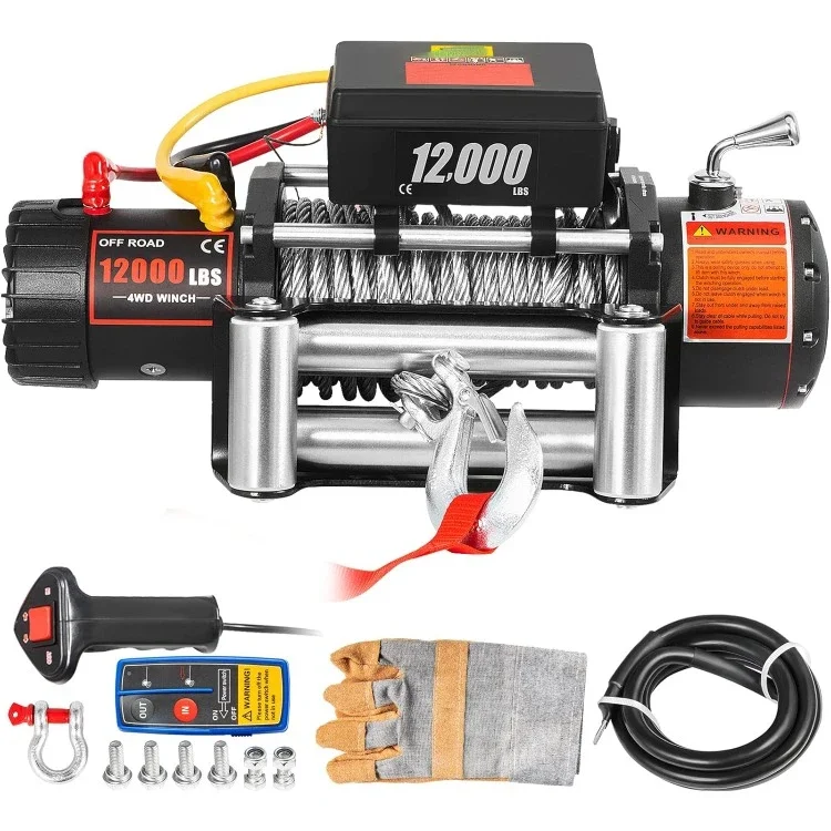 12000lbs Electric Winch 85ft/26m Steel Cable 12V Power Winch Jeep Winch with Wireless Remote Control and Powerful