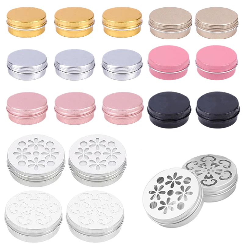 Round Aluminum Tin Jars, Metal Cosmetic Containers, Garrafa Latas de Chá, Adequado para pomada, cremes, bálsamos, prego, vela, 5pcs, 10g, 15g, 20g, 30g, 50g, 60g, 5 PCes