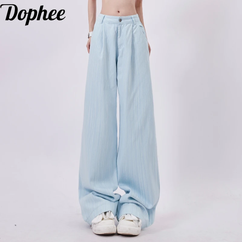 

Dophee Loose Summer Casual Women Trousers All-match Dopamine Solid Color High Waist Mopping Floor Straight Wide Leg Pants